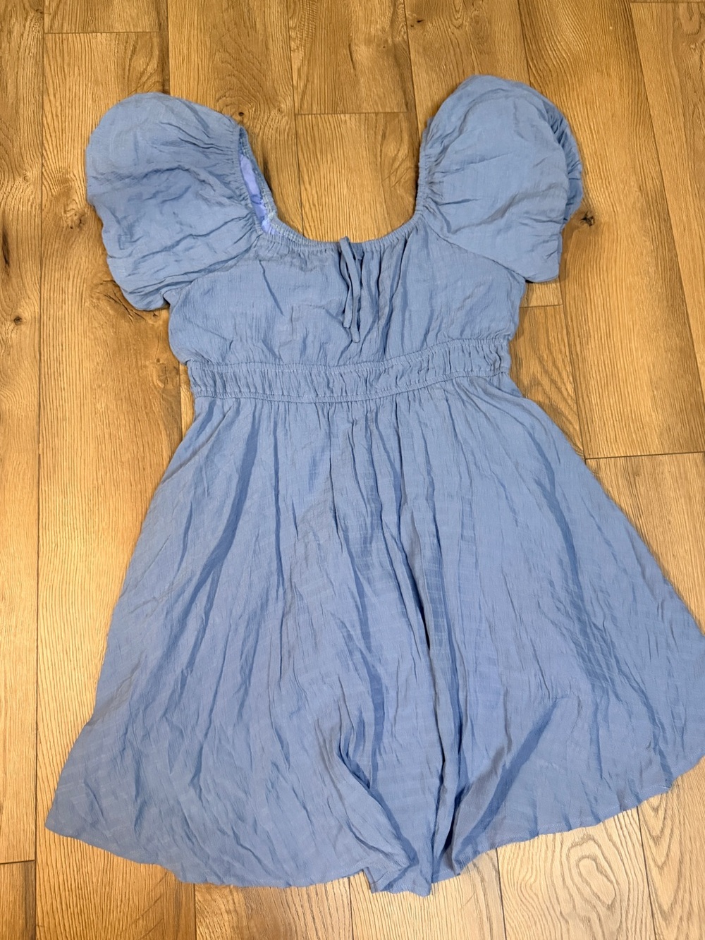 easel Light Blue Puff-Sleeve Casual Dress